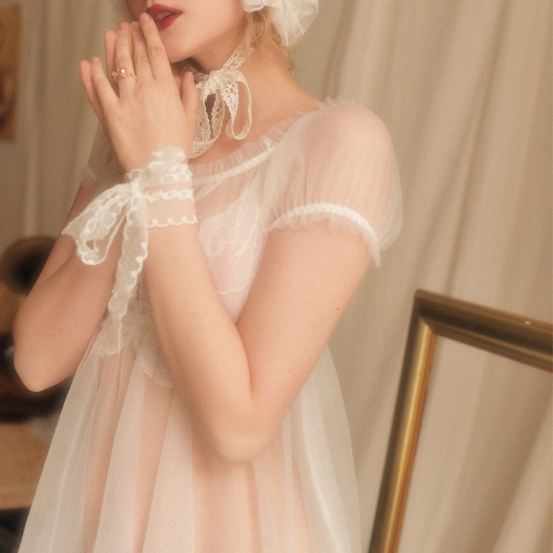 black and white night dress babydoll transparent ruffles Risette black and white night dress babydoll transparent ruffles Risette