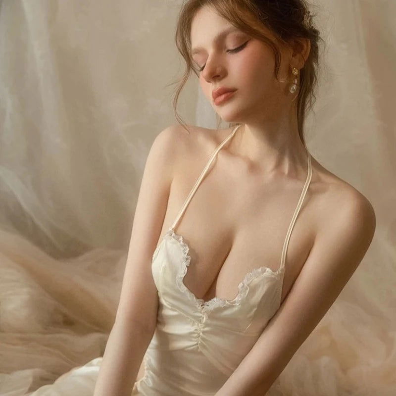Silky Sexy Beige Nightdress with Chest Pad Lingerie Risette Silky Sexy Beige Nightdress with Chest Pad Lingerie Risette