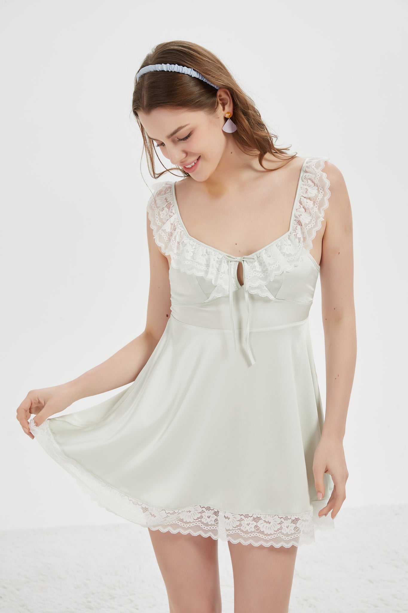 Ivory Satin Chemise with Delicate Lace Trim