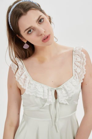 Ivory Satin Chemise with Delicate Lace Trim
