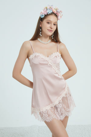 Gentle Rose Lace Accent Satin Nightwear