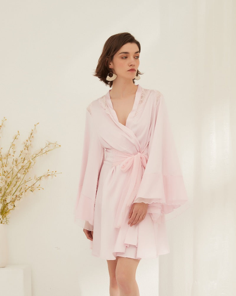 Pink Lace-Adorned Sheer Nightdress