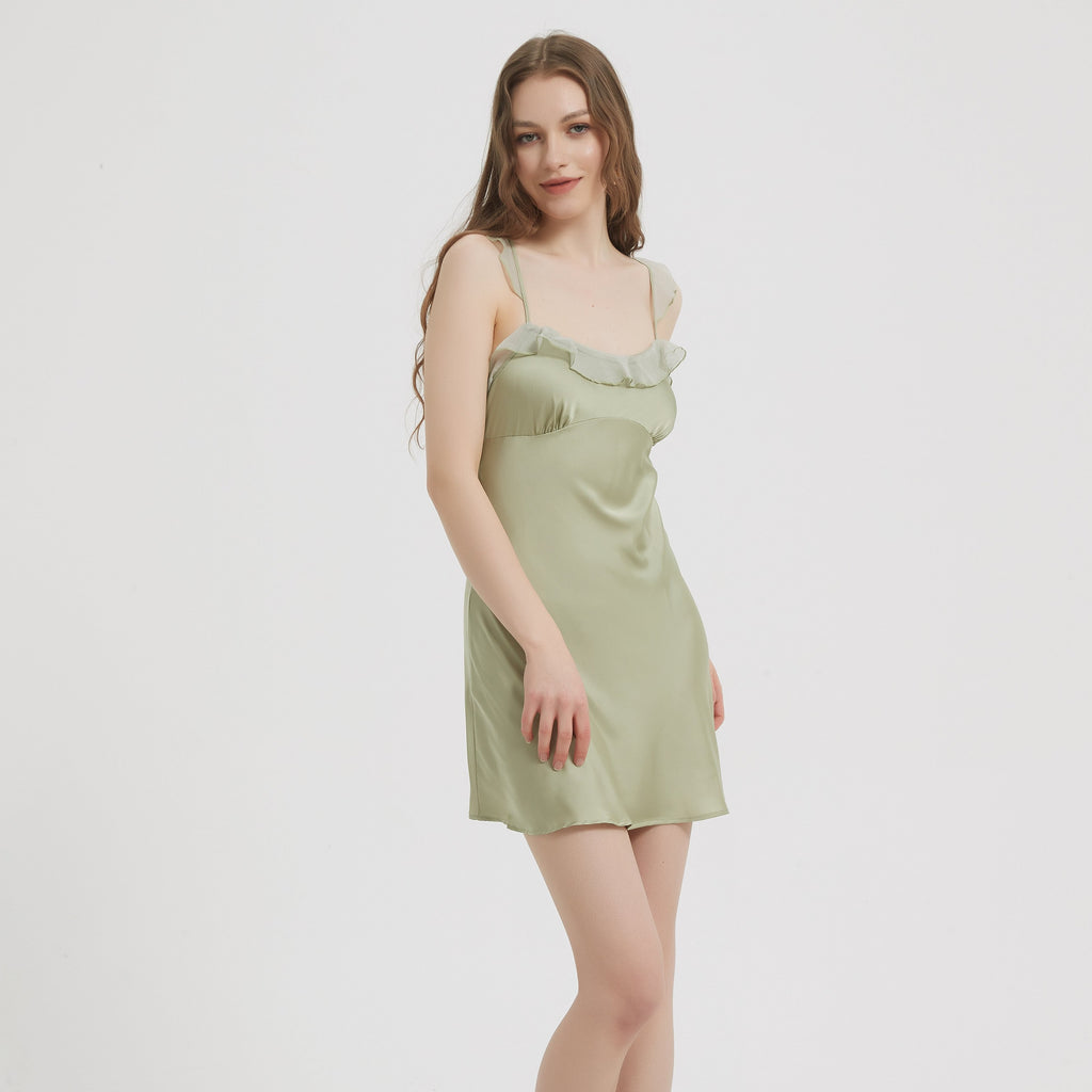 Light Olive Green Silk Slip Dress