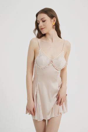 Cream Mesh Panel Babydoll with Ruffle Accents