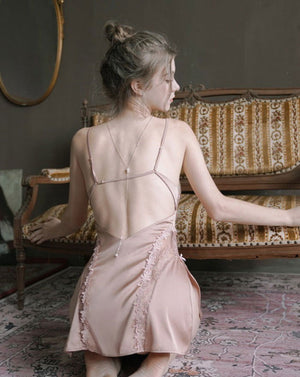 Baby Pink Chic Sheer Lace Embroidery Nightie - Risette 