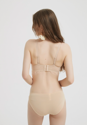Beige Bow-Detail Corset Bra and Lace Panty Set - Risette 