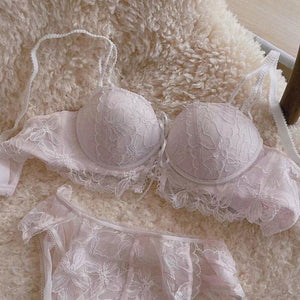Black Adjustable Strap Lacey Sexy Deep V Lingerie Set - Risette 