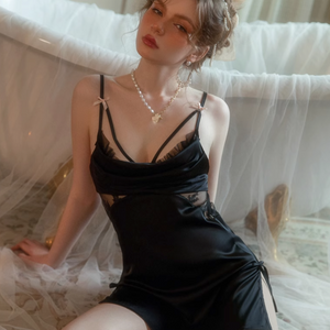 Black Elegant Lace Spaghetti Slip Dress Lingerie - Risette 