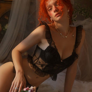 Black See through Ruffle Bra and Panty set French inspired lingerie - Risette 