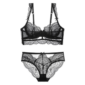 Black See through Ultra-thin Lingerie Set - Risette 