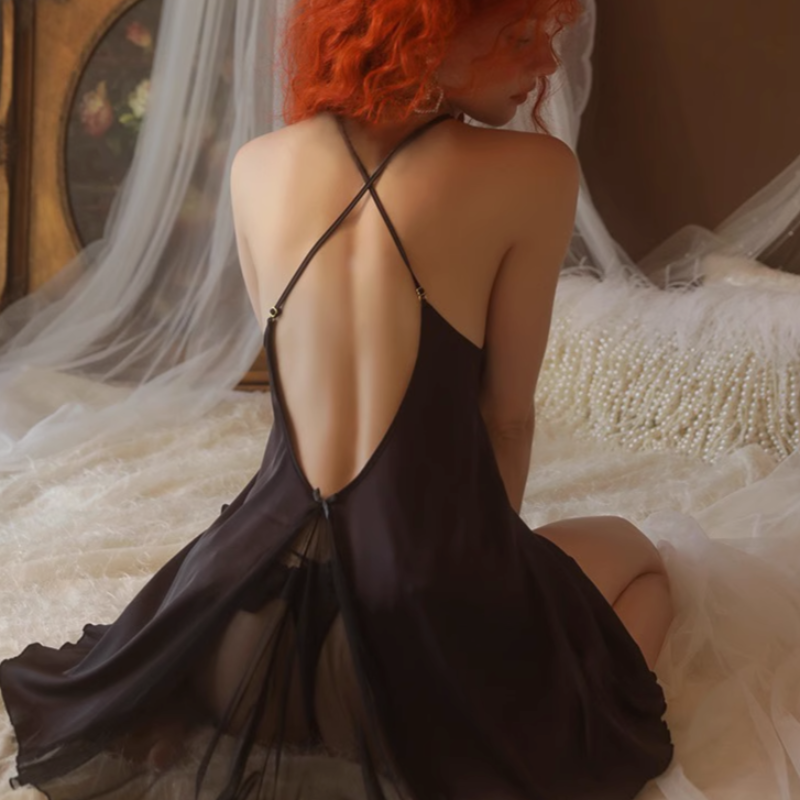 Black Sexy Mesh Slip Top with Panty Set Lingerie - Risette 