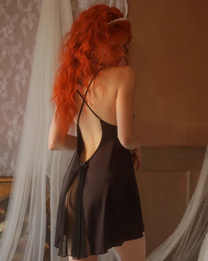 Black Sexy Mesh Slip Top with Panty Set Lingerie - Risette 