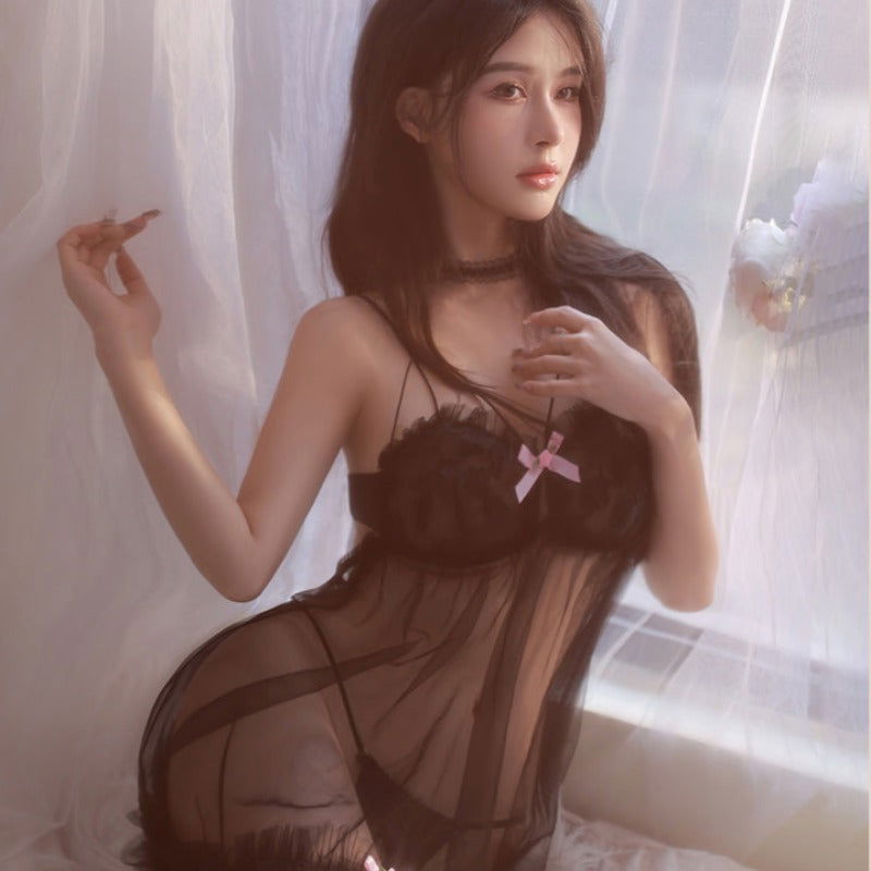 Black Sexy See through Mini Dress Nighties - Risette 
