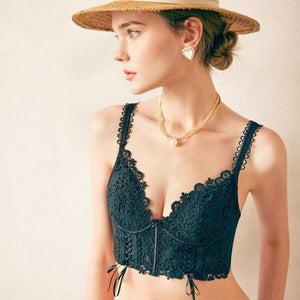 Black Thin Push Up Lace Comfy Bralette Lingerie Set - Risette 