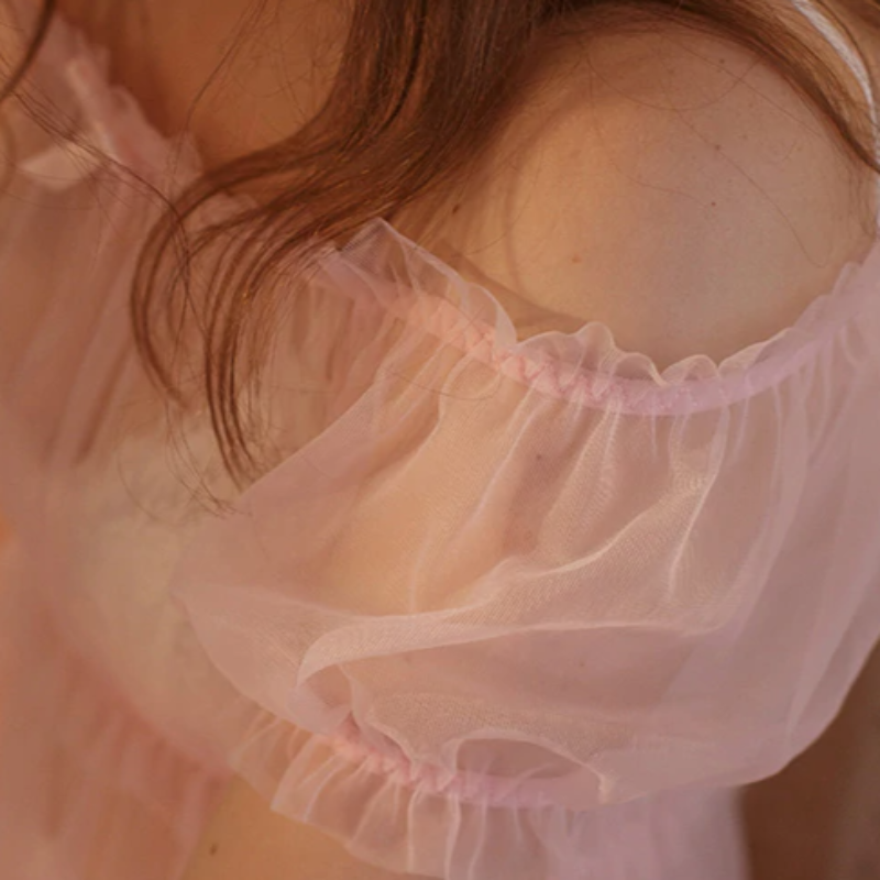 Black White Night Dress Babydoll Transparent Ruffles - Risette 