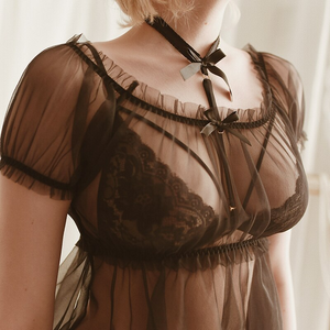 Black White Night Dress Babydoll Transparent Ruffles - Risette 
