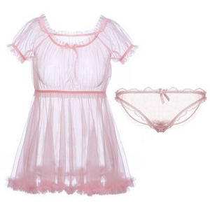 Black White Night Dress Babydoll Transparent Ruffles - Risette 