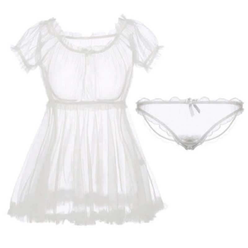 Black White Night Dress Babydoll Transparent Ruffles - Risette 