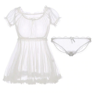 Black White Night Dress Babydoll Transparent Ruffles - Risette 