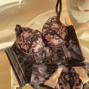 Bloom Noir Lace Corset and Panty Ensemble - Risette 