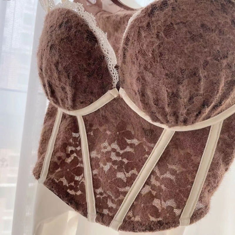 Brown Corset Top Lace Lingerie Set - Risette 