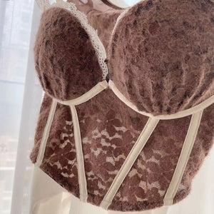 Brown Corset Top Lace Lingerie Set - Risette 