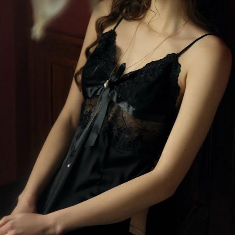 Cutout Lace Red Split Nightdress with panty - Risette 