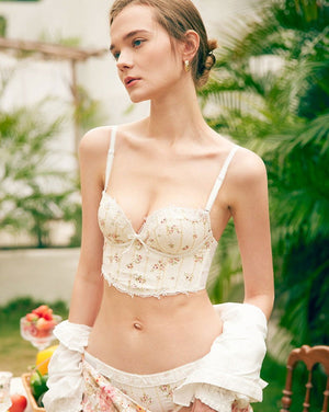Floral Corset Lace Bralette Lingerie Set - Risette 