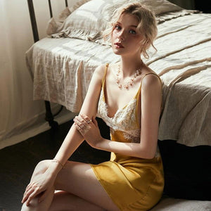Floral Daisy Yellow Silky Nightdress - Risette 