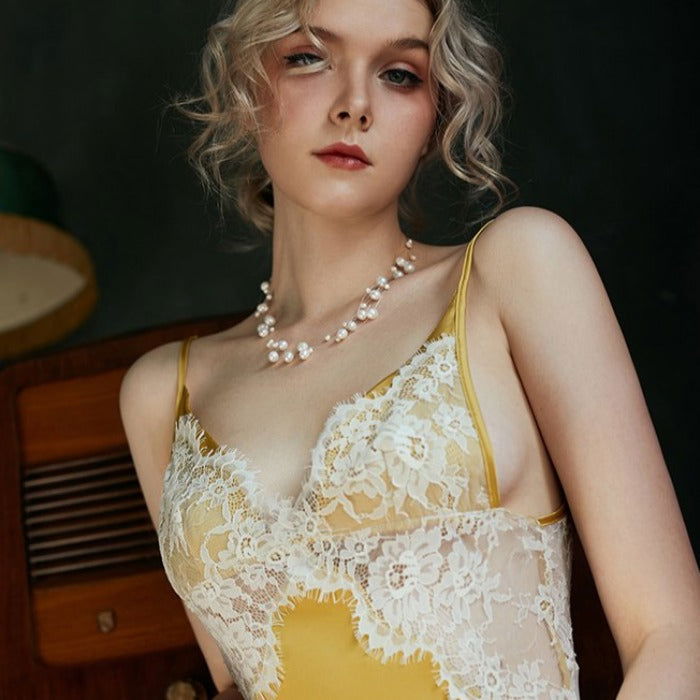 Floral Daisy Yellow Silky Nightdress - Risette 