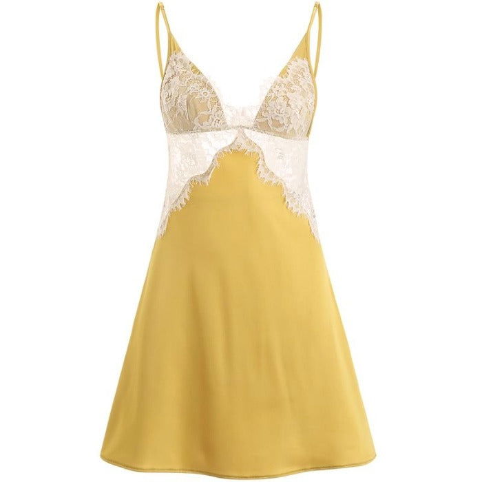 Floral Daisy Yellow Silky Nightdress - Risette 