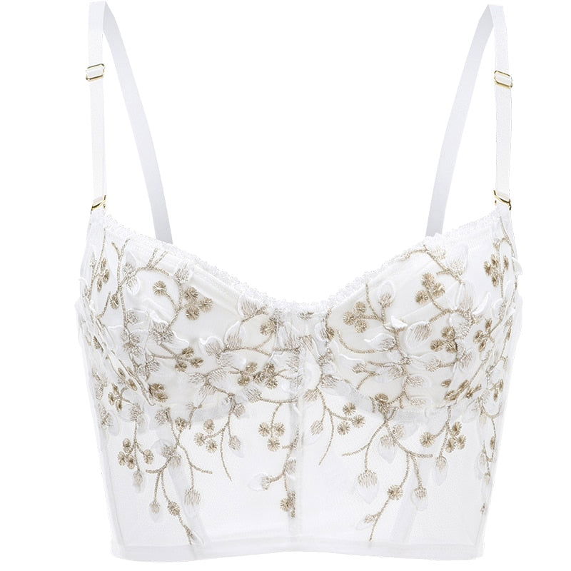 Floral Embroidered Lace Corset Top with Fine Strap Details - Risette 