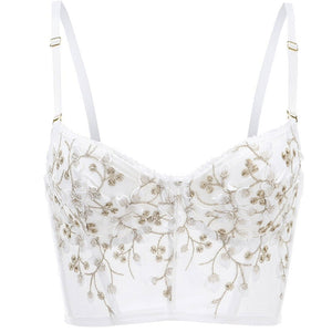 Floral Embroidered Lace Corset Top with Fine Strap Details - Risette 