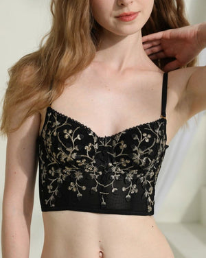Floral Embroidered Lace Corset Top with Fine Strap Details - Risette 