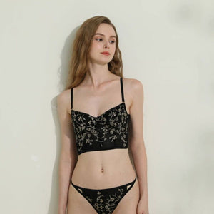 Floral Embroidered Lace Corset Top with Fine Strap Details - Risette 