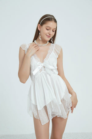 Girly Girl Lace Mesh White Bodysuit - Risette 