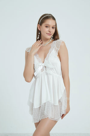 Girly Girl Lace Mesh White Bodysuit - Risette 
