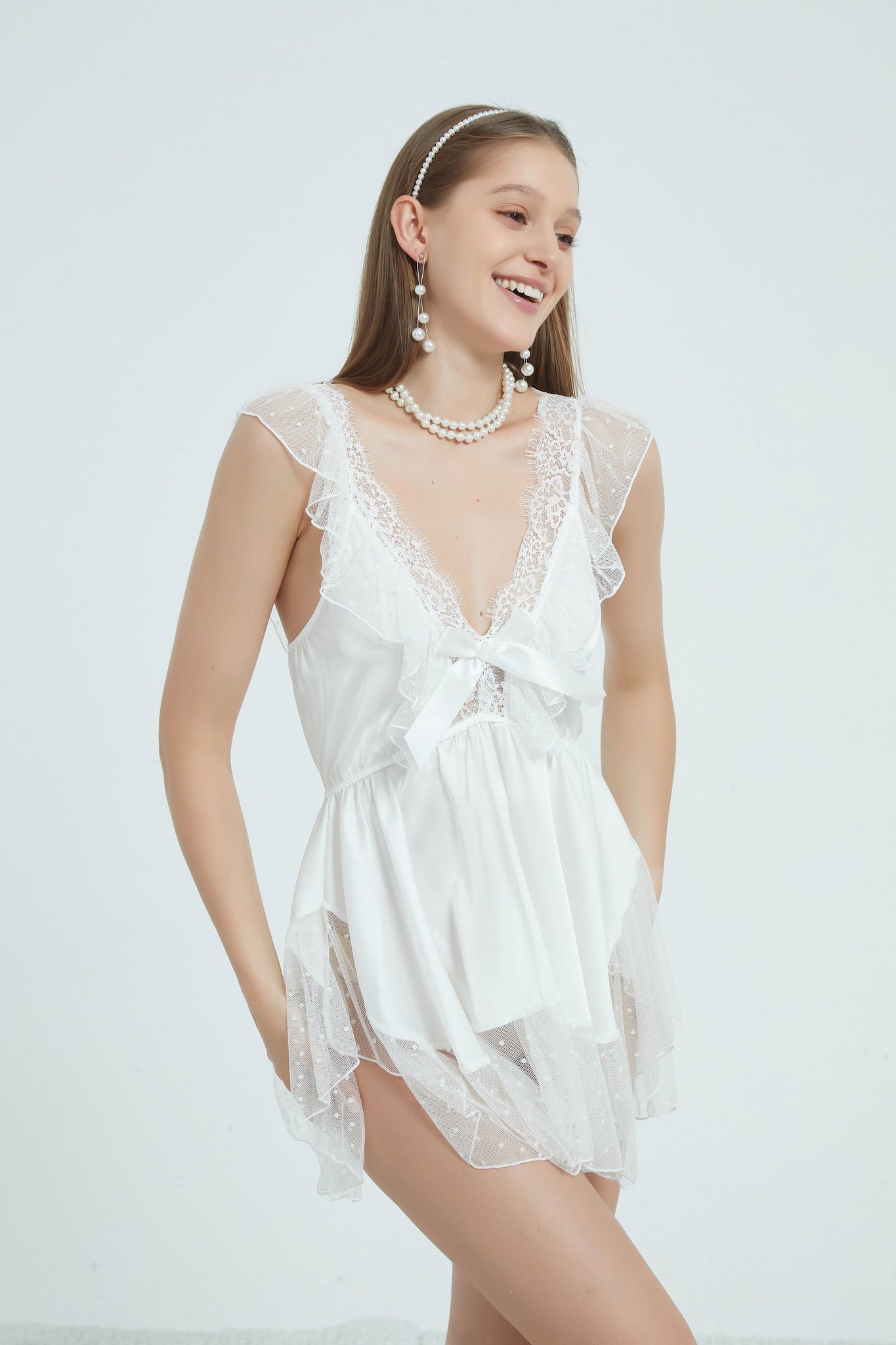 Girly Girl Lace Mesh White Bodysuit - Risette 