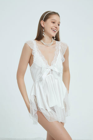 Girly Girl Lace Mesh White Bodysuit - Risette 
