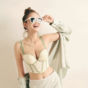 Green Corset Top Lace Lingerie Set - Risette 