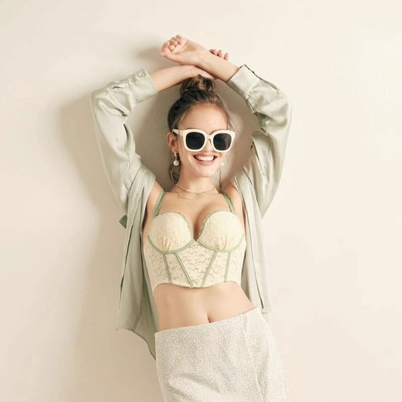 Green Corset Top Lace Lingerie Set - Risette 
