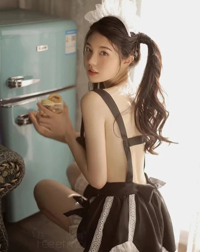 Sexy Maid Apron Uniform Ribbon Bra Temptation