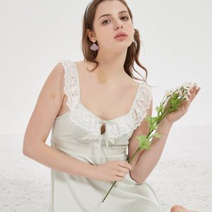 Ivory Satin Chemise with Delicate Lace Trim - Risette 