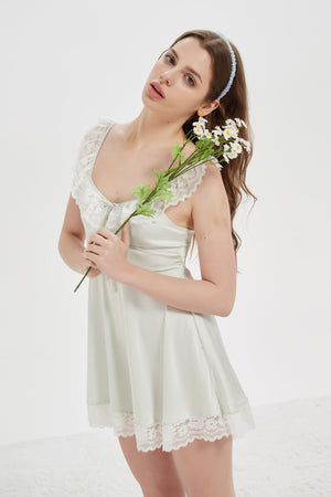 Ivory Satin Chemise with Delicate Lace Trim - Risette 