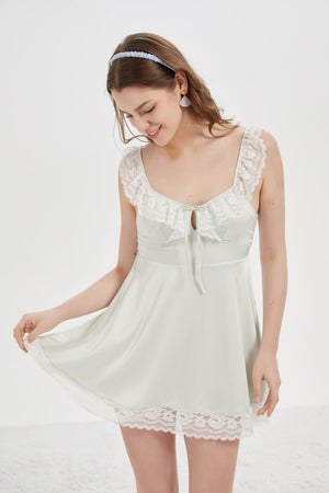 Ivory Satin Chemise with Delicate Lace Trim - Risette 
