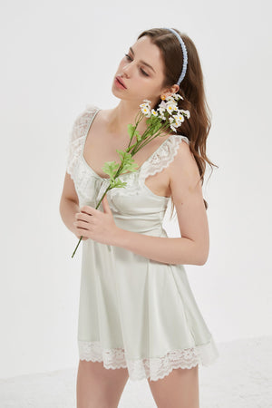 Ivory Satin Chemise with Delicate Lace Trim - Risette 
