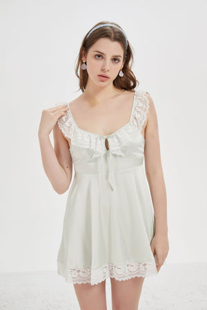 Ivory Satin Chemise with Delicate Lace Trim - Risette 