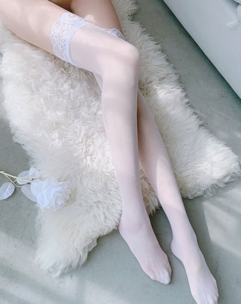 Lace Stocking Black and White Tights - Risette 