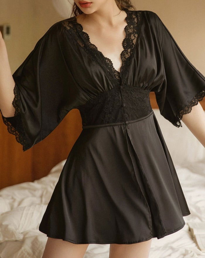 Lace V-Shape Robe - Risette 