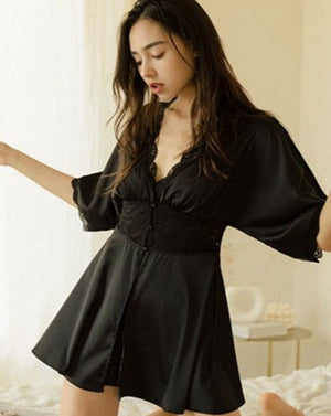 Lace V-Shape Robe - Risette 